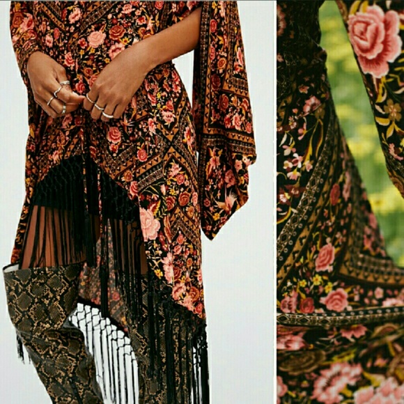 Spell designs x free people babushka kimono amber OS black robe exclusive FP HTF - Picture 2 of 16